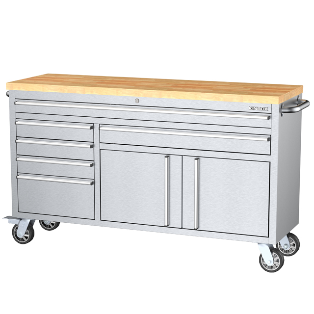 60 Inch Stainless Steel Tool Trolley with Worktop KINBOX Tools
